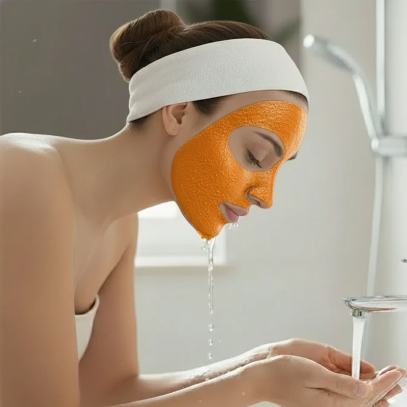 Jaysrii Dew mask removal step, showing the gentle rinse and cleanse moment.